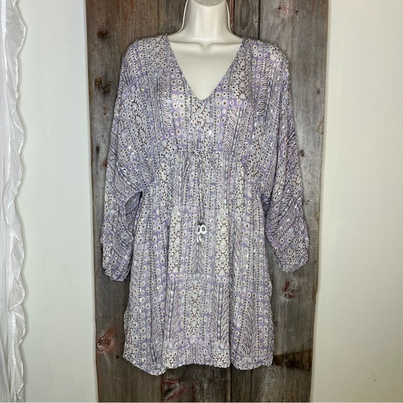 Zara Sequined Boho Dress Long Sleeve White Purple Festival Size Small - Picture 3 of 15